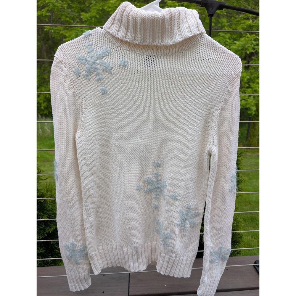 Eddie Bauer Vintage Chunky Knit Turtle Neck Snowflake Sweater Medium Women's